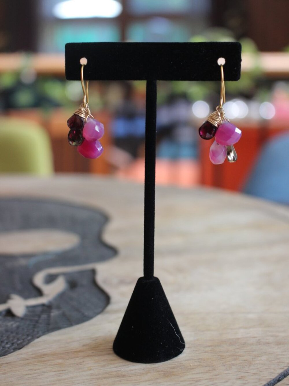 Amethyst & Garnet Drop Earrings Wire Wrapped HandMade